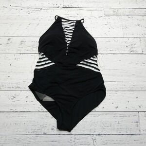 Jets by Jessika Allen Swimsuit Womens 12 Black White‎ High Neck One Piece J10333